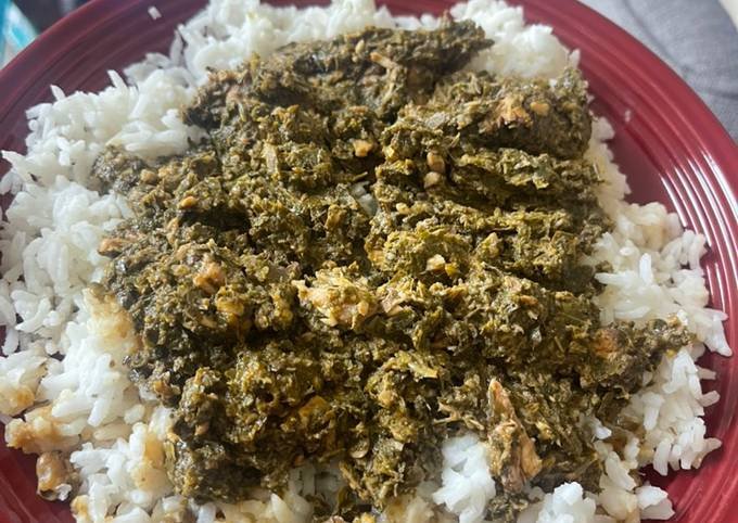 Congo Food - Pondu (A Dish Made from Cassava Leaves, Boiled and Pounded with Palm Oil, Onions, Garlic, And Salt)