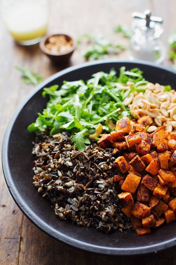 Rwandan Food - Roasted Sweet Potato, Wild Rice, and Arugula Salad