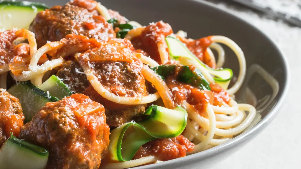 New Zealand Recipes - Meatballs with courgette spaghetti