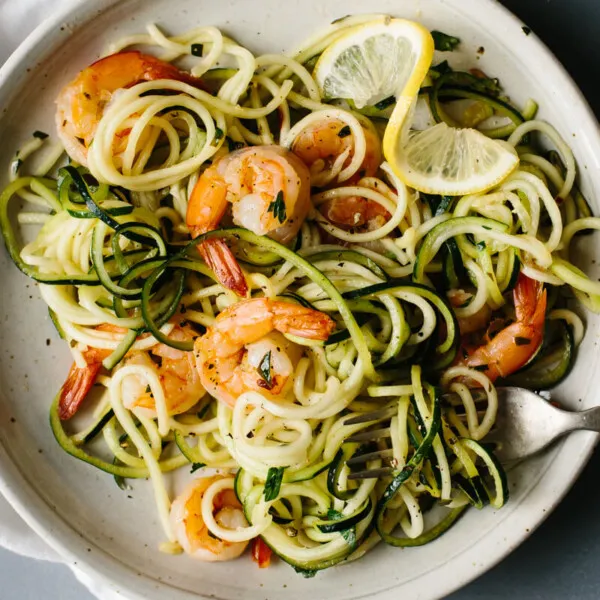 New Zealand Recipes - Zoodles (zucchini noodles) with garlic, chilli and seafood