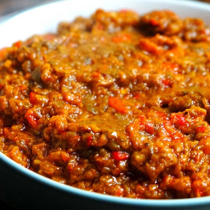 Romanian Food - Zacusca (Eggplant and Red Pepper Dip)