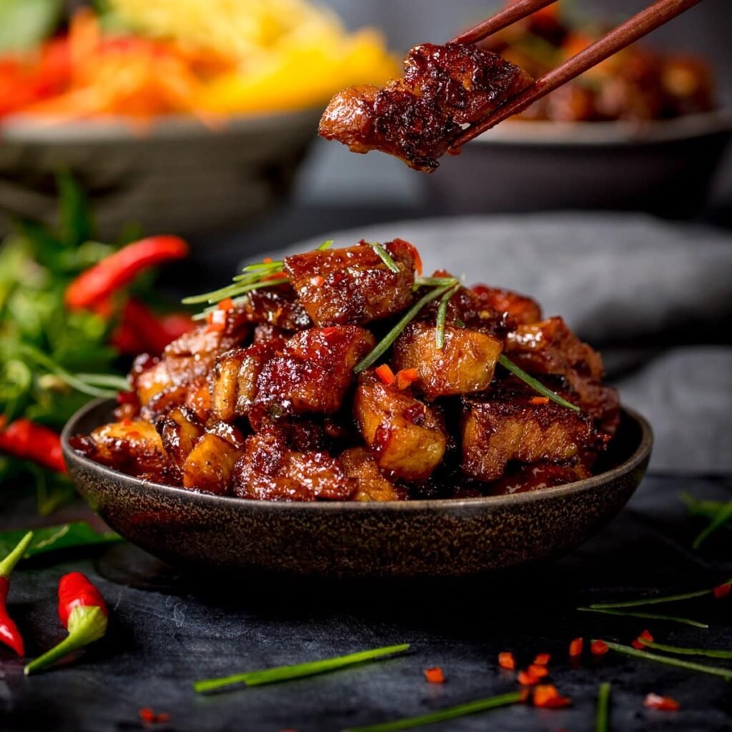 Chinese braised pork with double spring onions