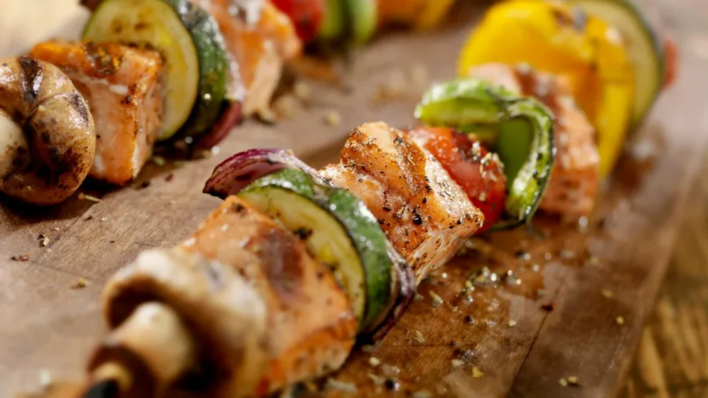 Canadian Food - Grilled Salmon and Vegetable Skewers
