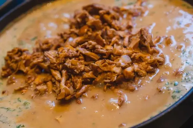 Eierschwammerlgulasch (a mushroom stew served with bread dumplings)