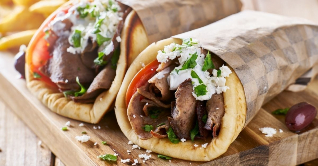 Greek Food - Gyros: Pita pockets overflowing with meaty, garlicky goodness.
