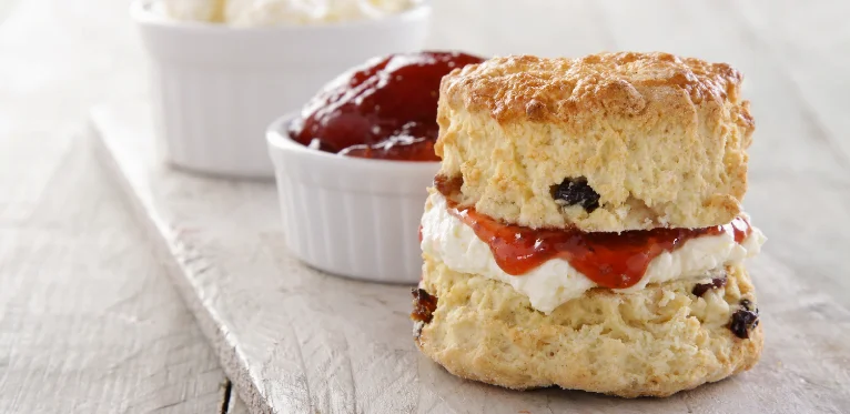 English Food - Fluffy Scones Slathered in Clotted Cream and Jam