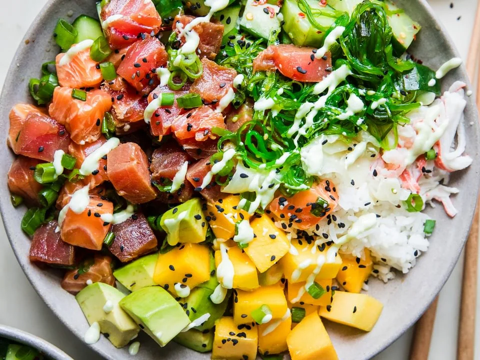American Food Recipes - Poke Bowls Filled with Fresh, Raw Fish