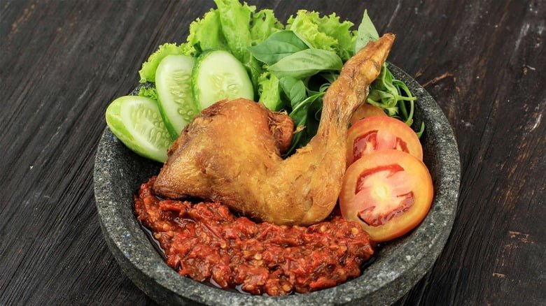 Bruneian food - Ayam Penyet (Smashed Chicken)