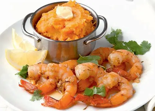 Central African Republic Food - Shrimp with Boiled Sweet Potato