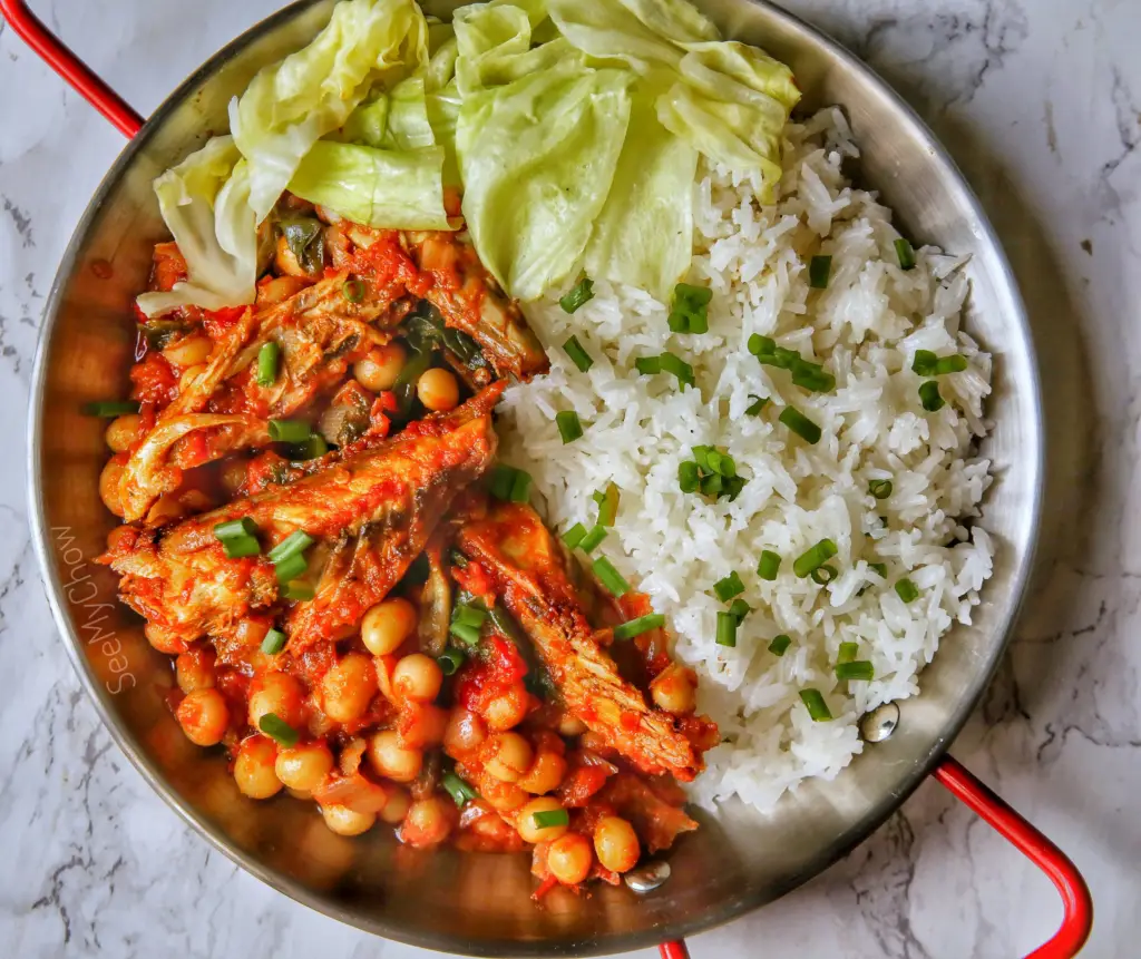 Equatorial Guinea Food - Bambara Beans with Rice (Stewed Bambara Beans Served Over Rice) 